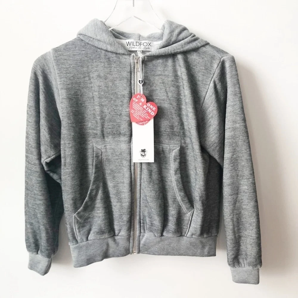 NWT Wildfox Feminist Hero Gray White Zip Hoodie XS